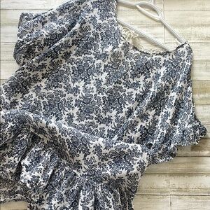 Vintage Floral Swim Coverup - Blue and White